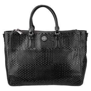 Tory Burch Robinson Black Tote Basketweave Saffiano Leather Large Handbag Bag NW